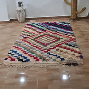 Decorbites™ moroccan handmade beni ouarain rug 1.5m x 1m with vibrant multicolored geometric pattern and fringed edges