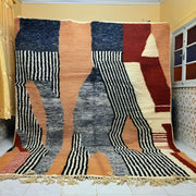 Decorbites™ moroccan handmade beni ouarain rug 3m x 2.5m with bold navy blue terracotta and cream geometric patterns