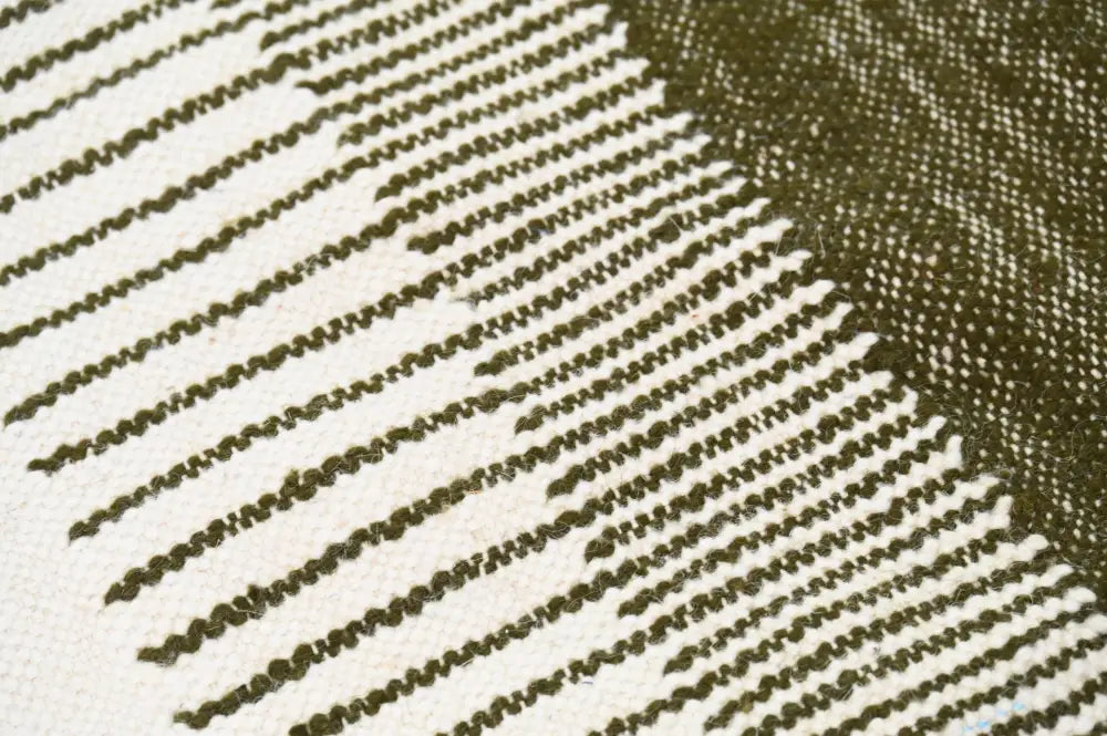 Olive green and off-white knitted texture of decorbites™ moroccan handmade traditional azilal rug 253 x 145 cm