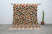 DecorBites™ moroccan handmade traditional azilal rug 300 x 207 cm with colorful geometric diamond pattern on cream background