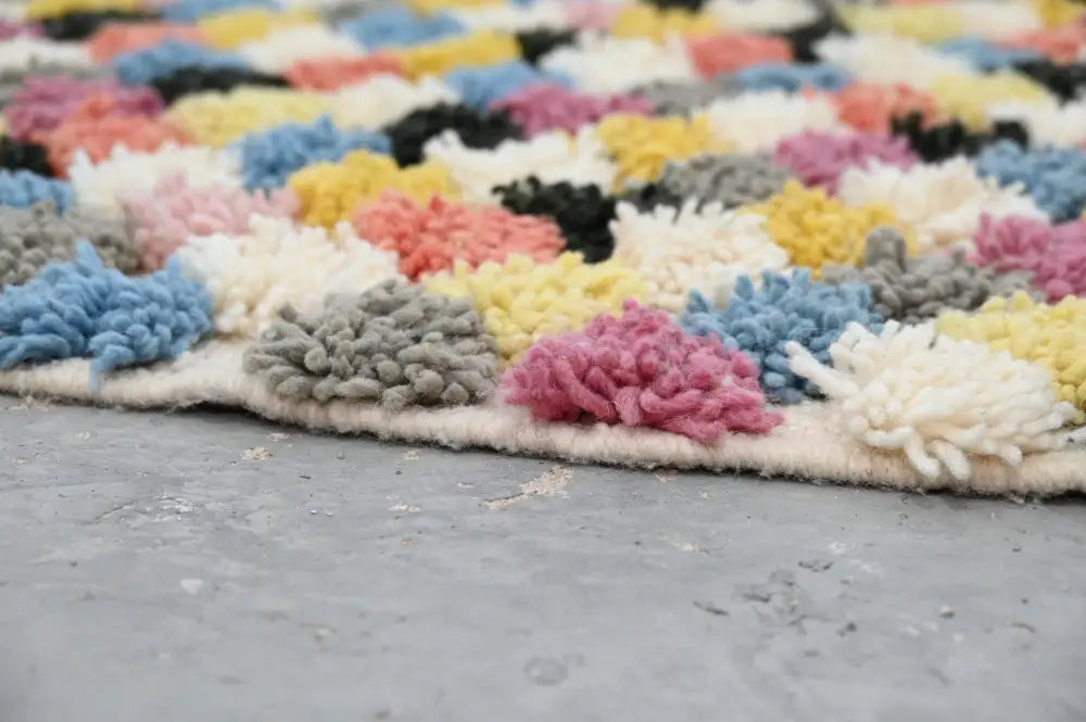 Decorbites™ moroccan handmade traditional azilal rug 300 x 207 cm with colorful textured fluffy pom-pom clusters in pastel hues