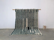 Black and cream striped wool moroccan handmade traditional azilal rug with tassels 316 x 206 cm by DecorBites