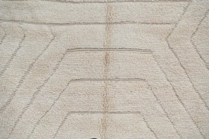 Beige plush beni ouarain rug with geometric raised textured lines in a 285 x 205 cm DecorBites handmade design