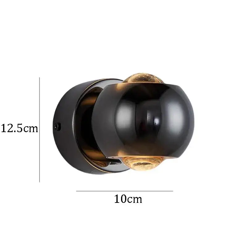 DecorBites Moroccan modern black brass led wall lamp with black matte finish and amber-tinted glass accent