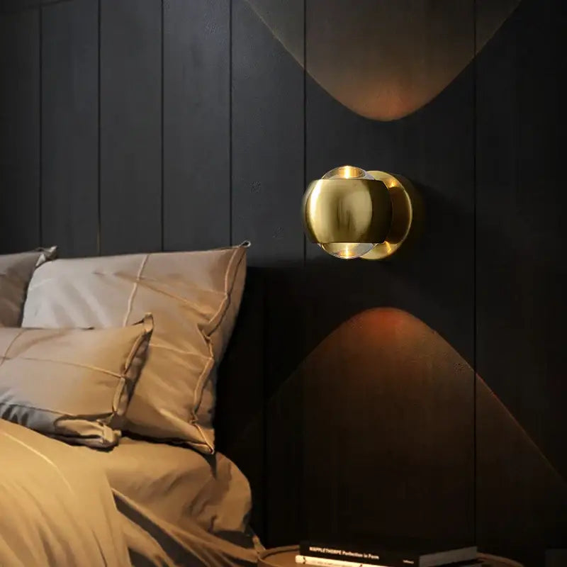 Decorbites™ moroccan modern black brass led wall lamp with polished reflective brass led wall sconce spherical design