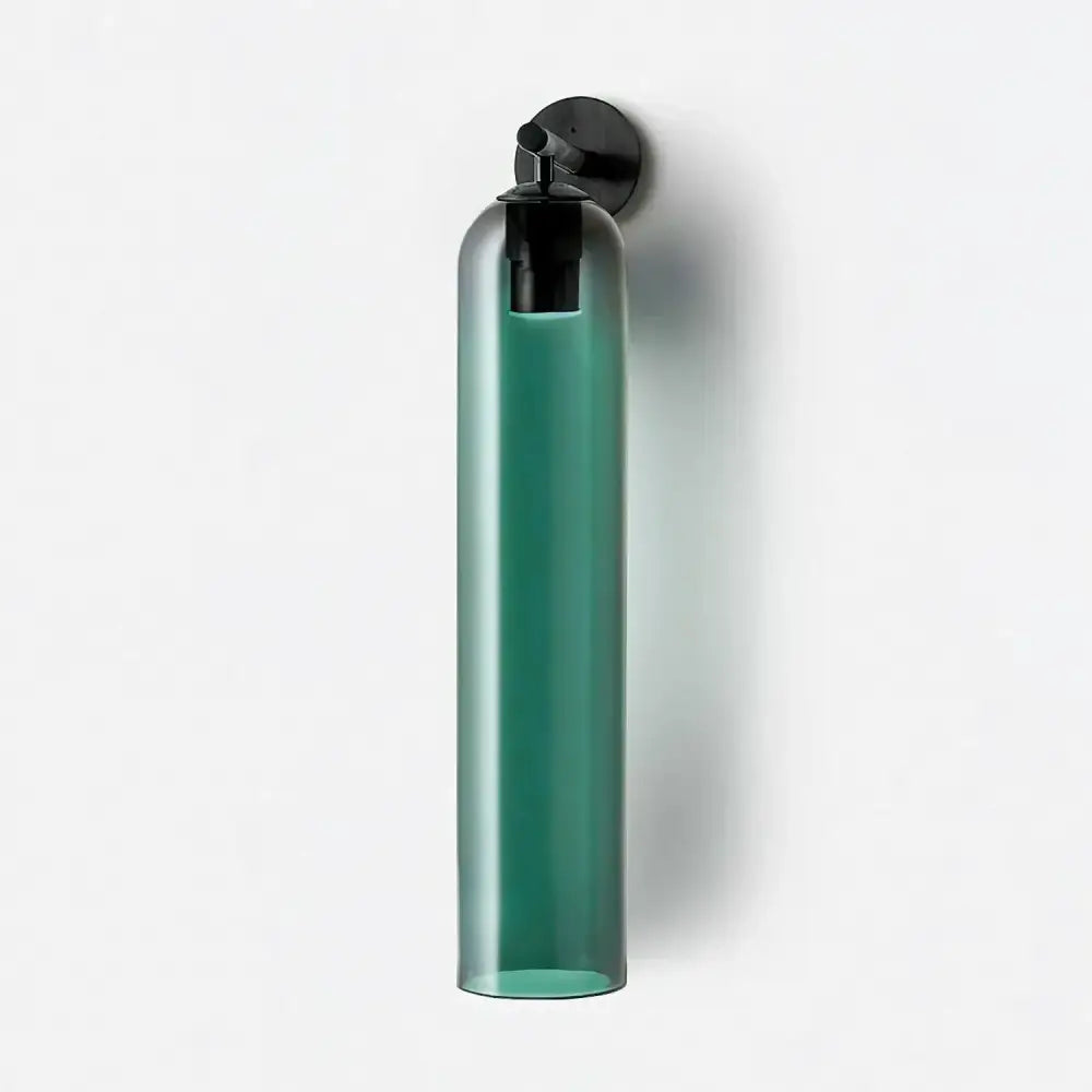 Decorbites™ sleek glass wall sconce with teal translucent glass and black metal bracket designed for energy-efficient led bulbs