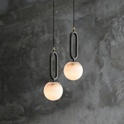 Decorbites™ moroccan white marble hanging lamp with natural marble base and matte black pendant light with led bulb