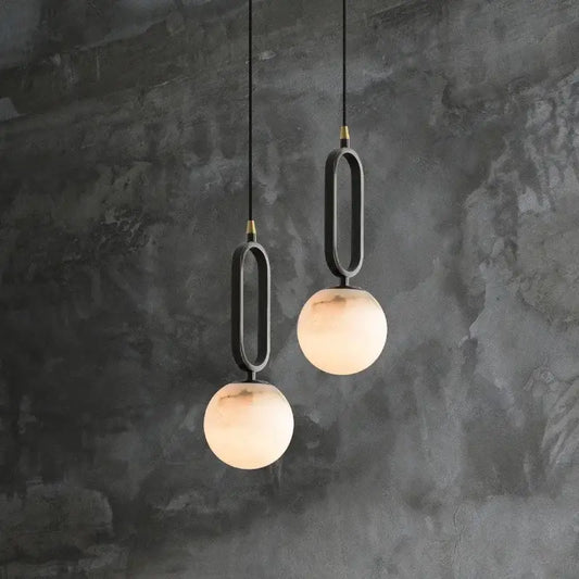 Decorbites™ moroccan white marble hanging lamp with natural marble base and matte black pendant light with led bulb