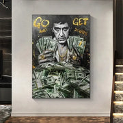 DecorBites™ motivational tony montana canvas wall art black and white painting with gold chains and go and get yours text