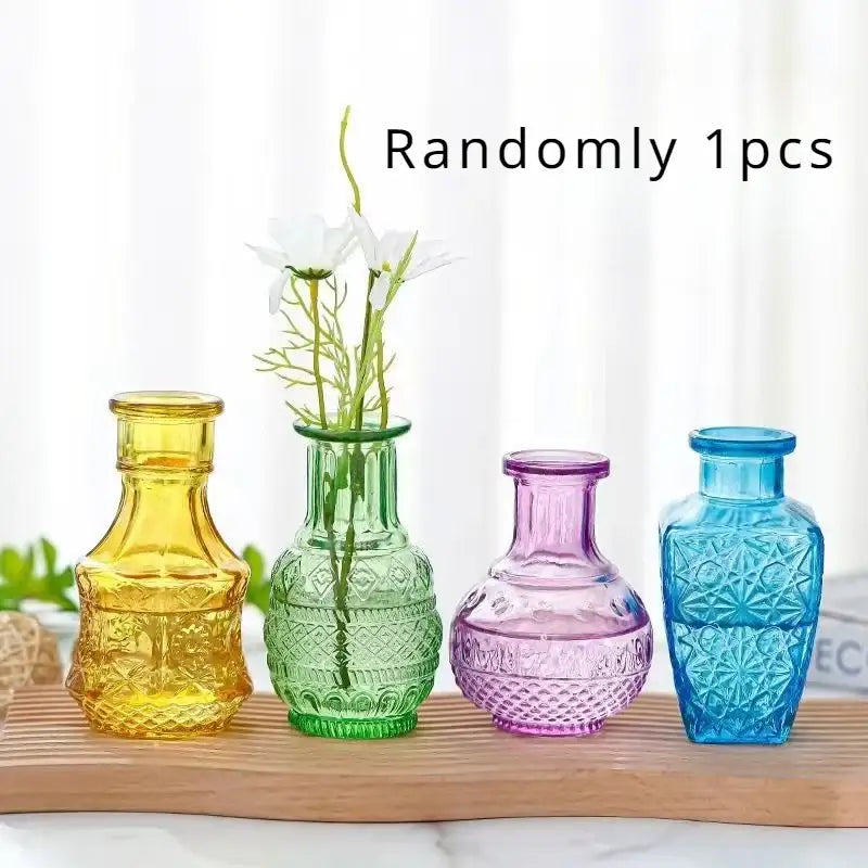 A set of four multicolor european glass vases with intricate patterns and 2cm opening for flower pot decoration