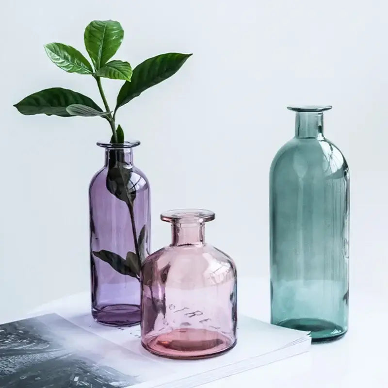 DecorBites™ multicolor European glass vase set in purple pink and teal with 2cm opening for flower pot use