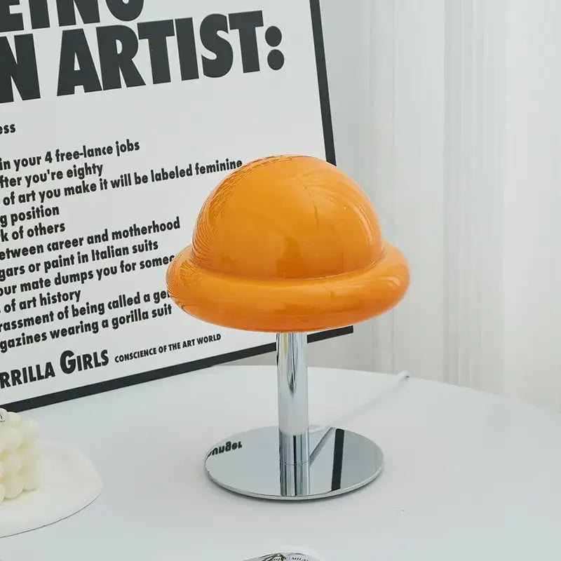 Vibrant orange decorbites™ mushroom table lamp with glossy dome and chrome stand for modern bauhaus furniture decor