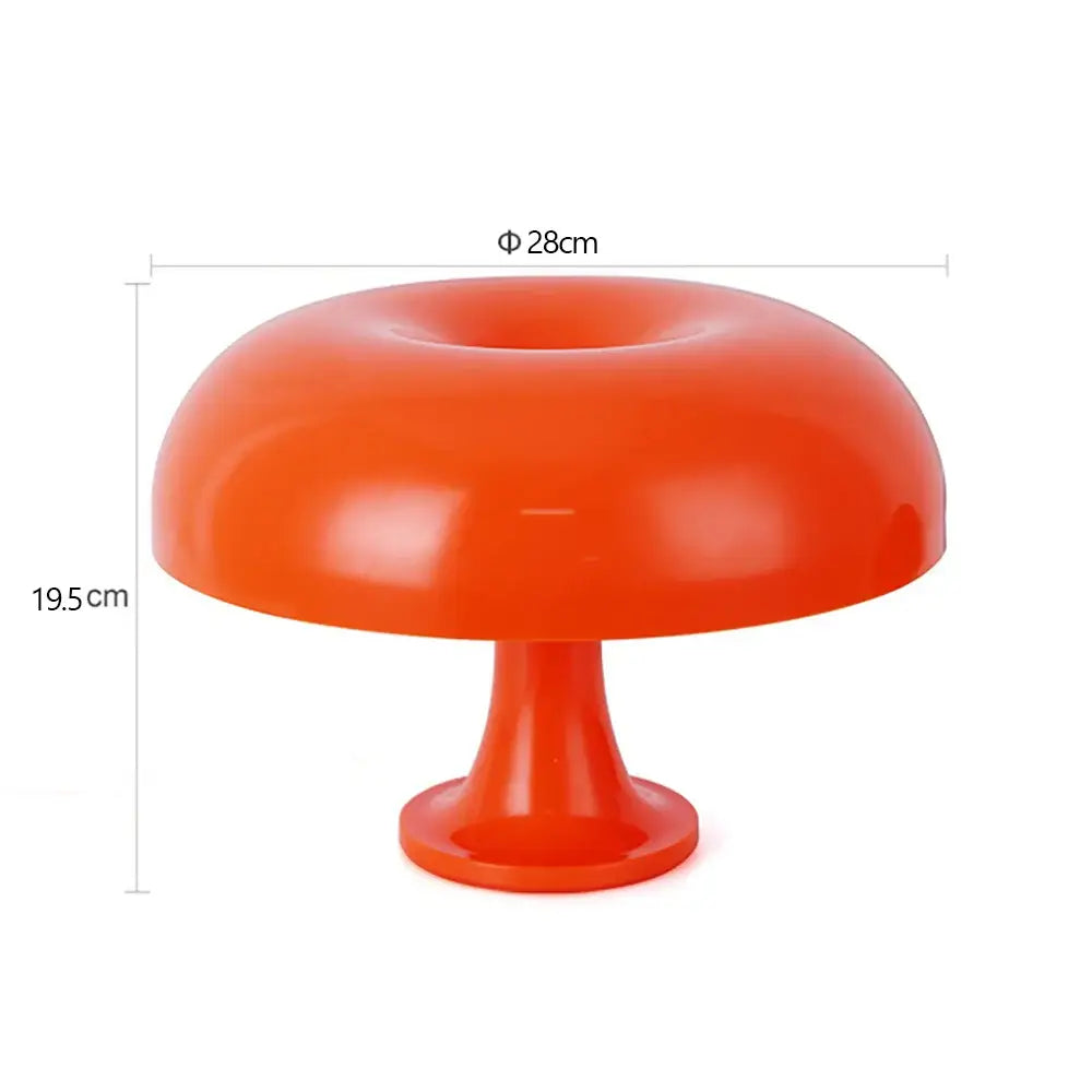 Vibrant orange decorbites™ mushroom table lamp with glossy plastic finish usb plug for minimalist bedroom use