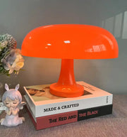 Vibrant orange decorbites™ mushroom table lamp with glossy plastic finish usb plug for modern bedroom use