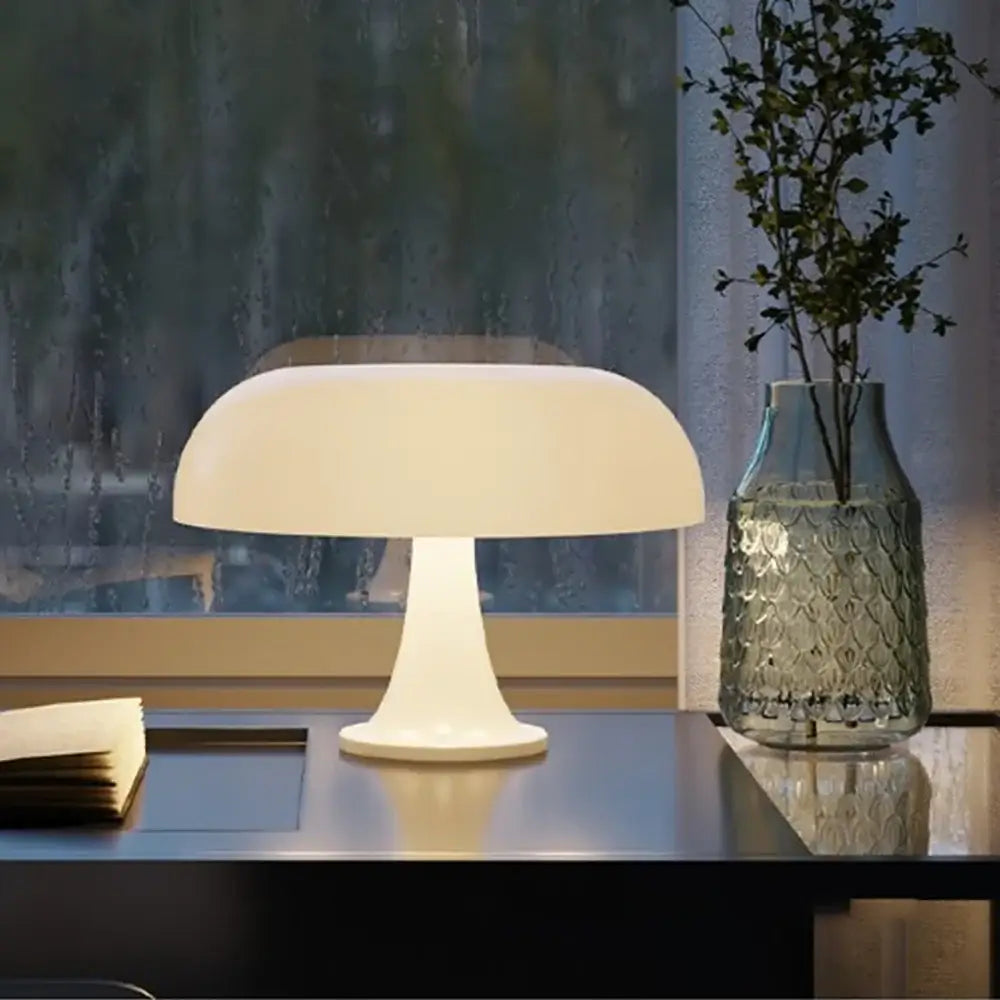 Cream-colored DecorBites™ mushroom table lamp with smooth glossy finish usb plug for modern bedroom use