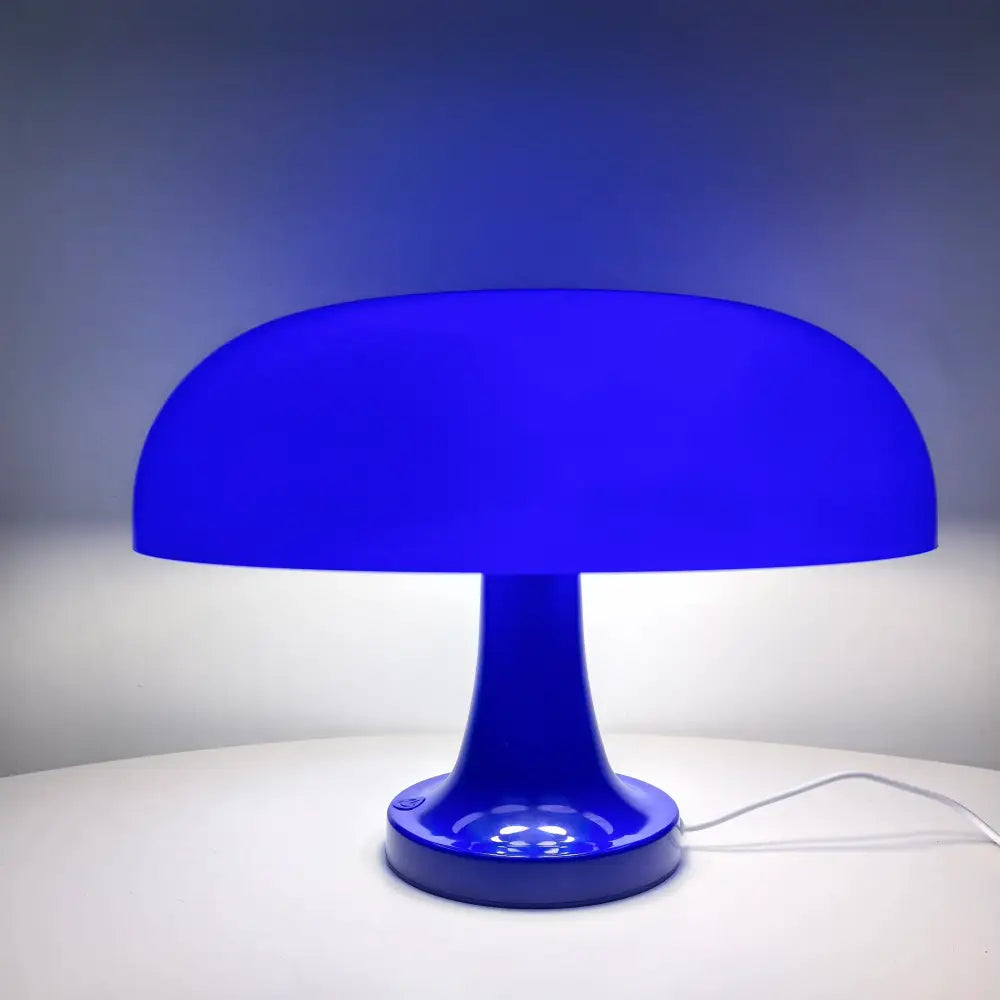 Vibrant cobalt blue decorbites mushroom table lamp with glossy plastic finish usb plug for modern bedside use