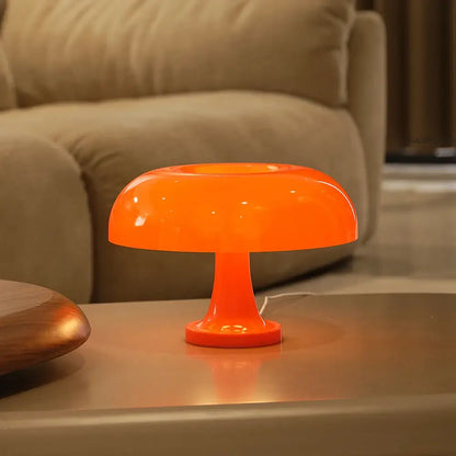 Vibrant orange decorbites™ mushroom table lamp with glossy plastic finish and usb plug for modern bedroom decor