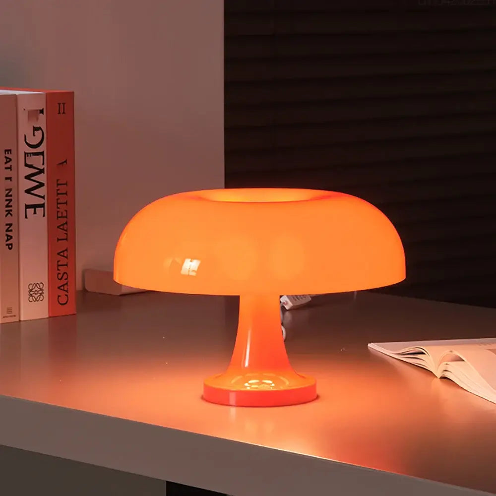 Decorbites™ vibrant orange mushroom table lamp with glossy plastic finish usb plug for modern bedroom use