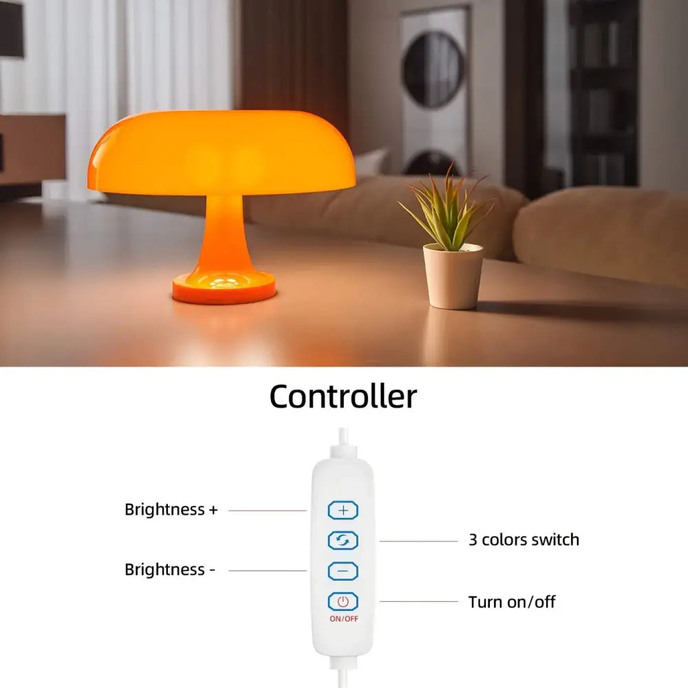 Decorbites™ orange mushroom table lamp with smooth glossy plastic body usb plug for modern bedroom decor