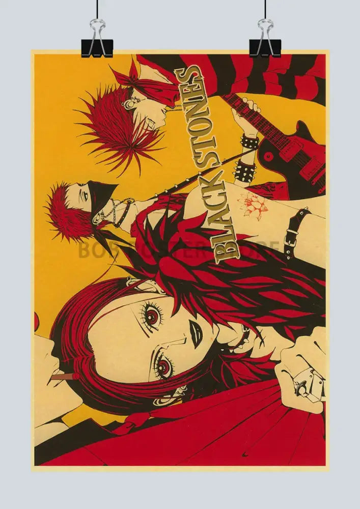 Vibrant red and black vibrantly colored japan anime poster set featuring black stones band from decorbites nana anime poster collection