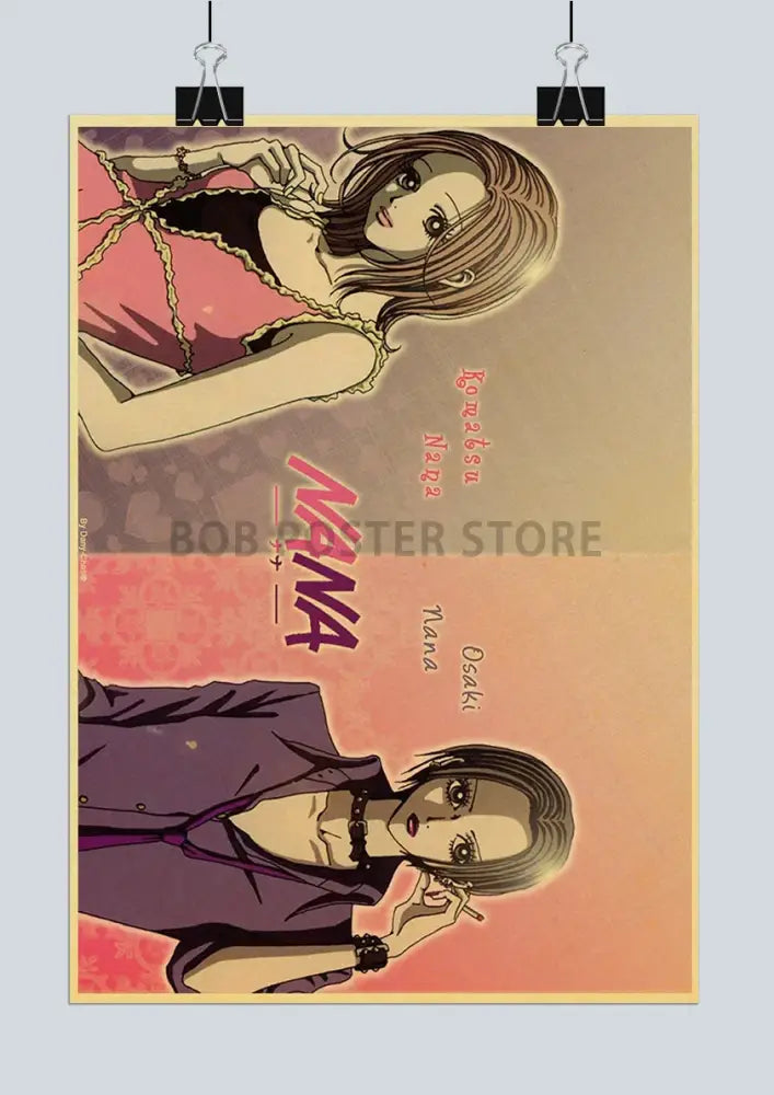 Vintage-style decorbites™ NANA anime poster featuring nana osaki and nana kozakura on retro kraft paper wall decor
