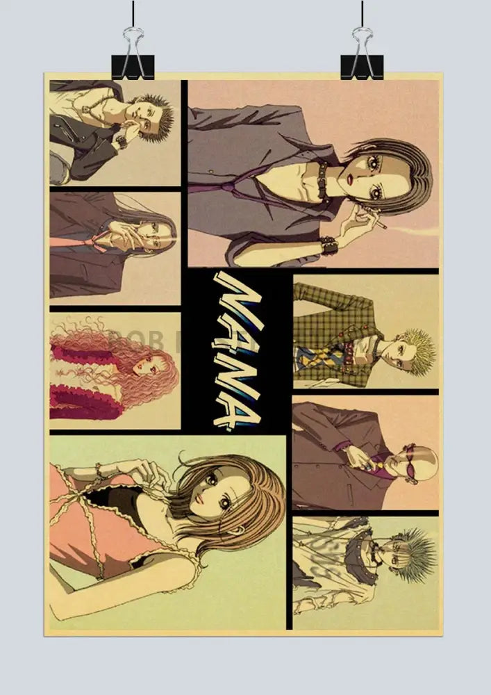 Vintage-style nana anime poster on retro kraft paper featuring sepia-toned stylized characters from decorbites™ 2021 arrivals