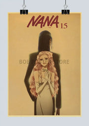 Vintage-style nana anime posters kraft paper sticker featuring sepia-toned illustration of two characters