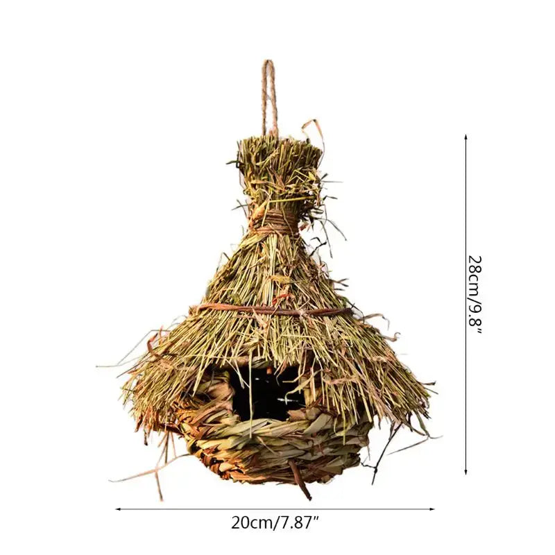 Decorbites™ natural grass bird cage handcrafted from straw and twine with rustic woven style birds nest design