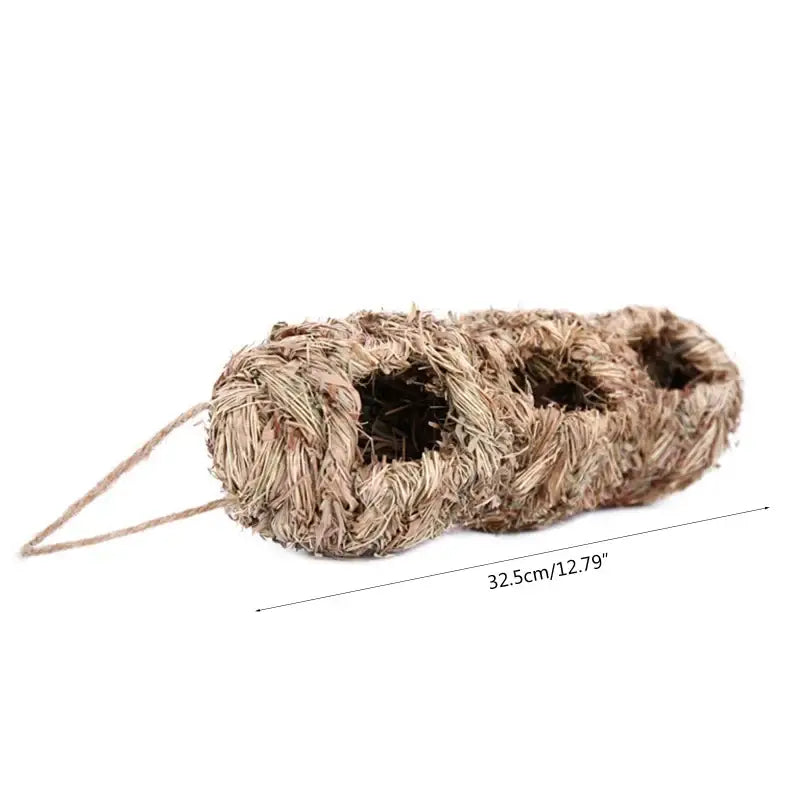 DecorBites™ natural grass bird cage hanging parrot nest with three rounded hollow sections and a hanging string