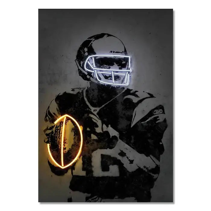 Decorbites™ nba and soccer stars neon wall art featuring a neon-lit football player with glowing helmet and ball
