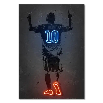 Decorbites™ nba and soccer stars neon wall art featuring a neon-lit silhouette of a soccer star in blue and orange