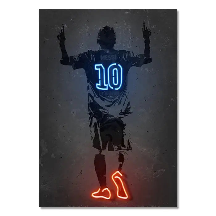 Decorbites™ nba and soccer stars neon wall art featuring a neon-lit silhouette of a soccer star in blue and orange