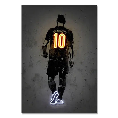 DecorBites™ NBA and soccer stars neon wall art featuring a stylized neon-lit soccer player ibrahimovic number 10