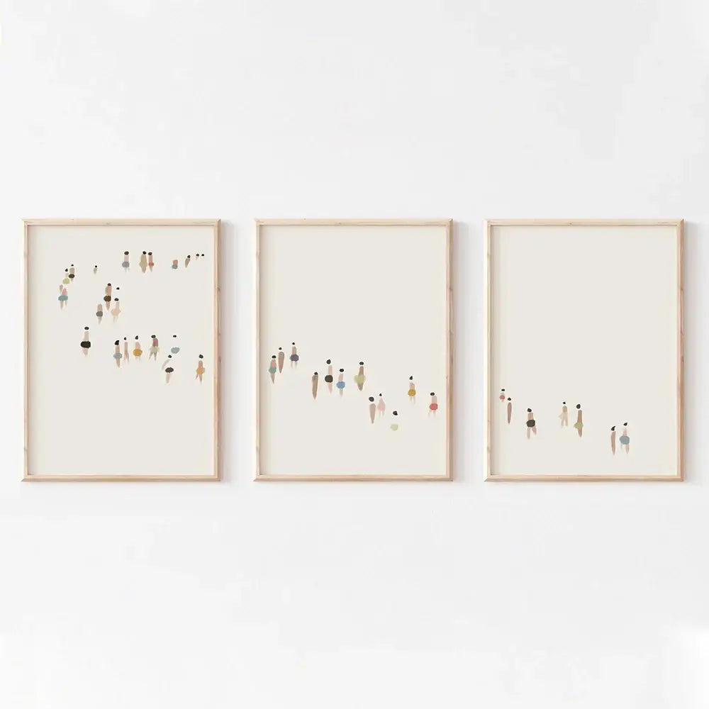 DecorBites™ neutral canvas wall art set of three minimalist framed prints with abstract human figures in earthy tones