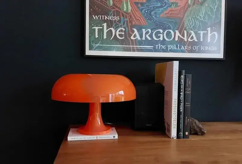 Vibrant orange glossy led mushroom table lamp from decorbites for hotel bedroom bedside and living room lighting