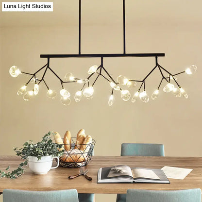 Decorbites™ nordic black metal ceiling light with 27 tree branch glass pendant arms and clear globe bulbs for dining room