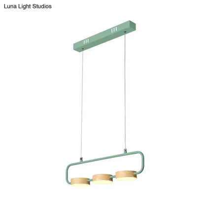 Modern mint green hanging pendant with three circular wooden shades for kitchen island decorbites nordic 3-light