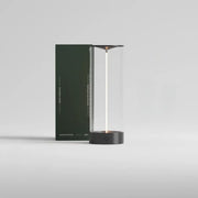 Decorbites™ nordic battery operated table lamp with transparent glass body black base and illuminated vertical light strip