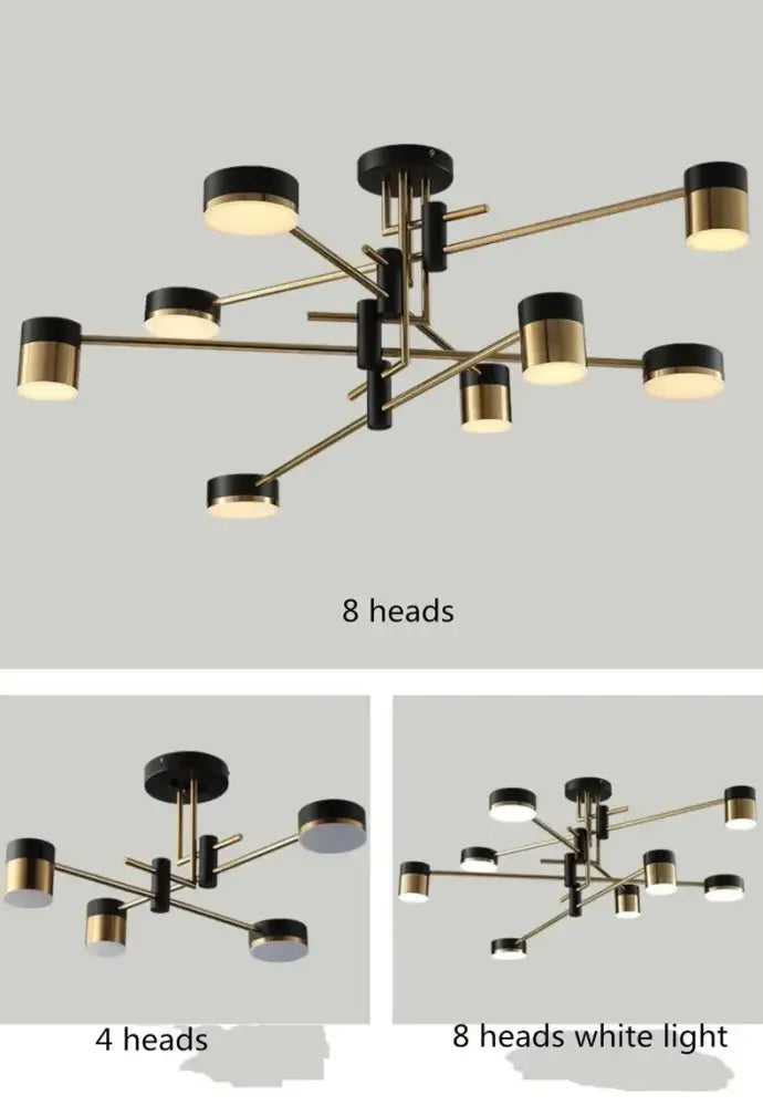 Decorbites™ nordic black gold pendant light with eight brass-toned cylindrical heads for living room lighting
