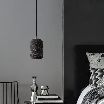 DecorBites™ nordic cement pendant lamp with black speckled finish and sleek metallic chain for industrial style lighting