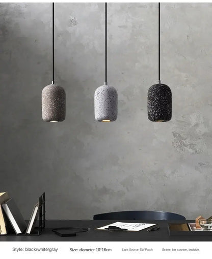 Decorbites nordic cement pendant lamp with speckled black white and gray finishes in industrial style lighting