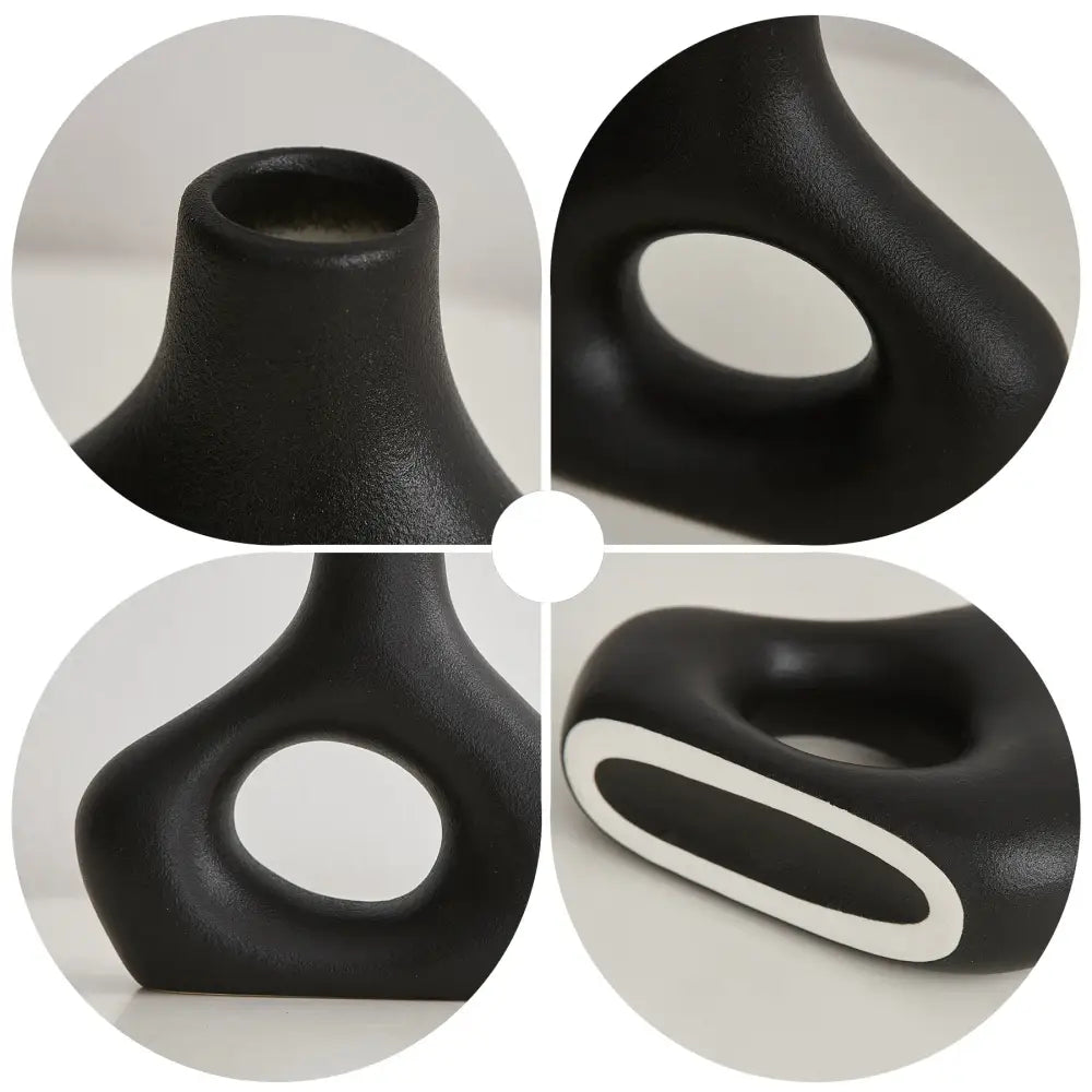 Black ceramic vase with smooth matte finish and abstract oval opening by DecorBites™ nordic ceramic vases home decor