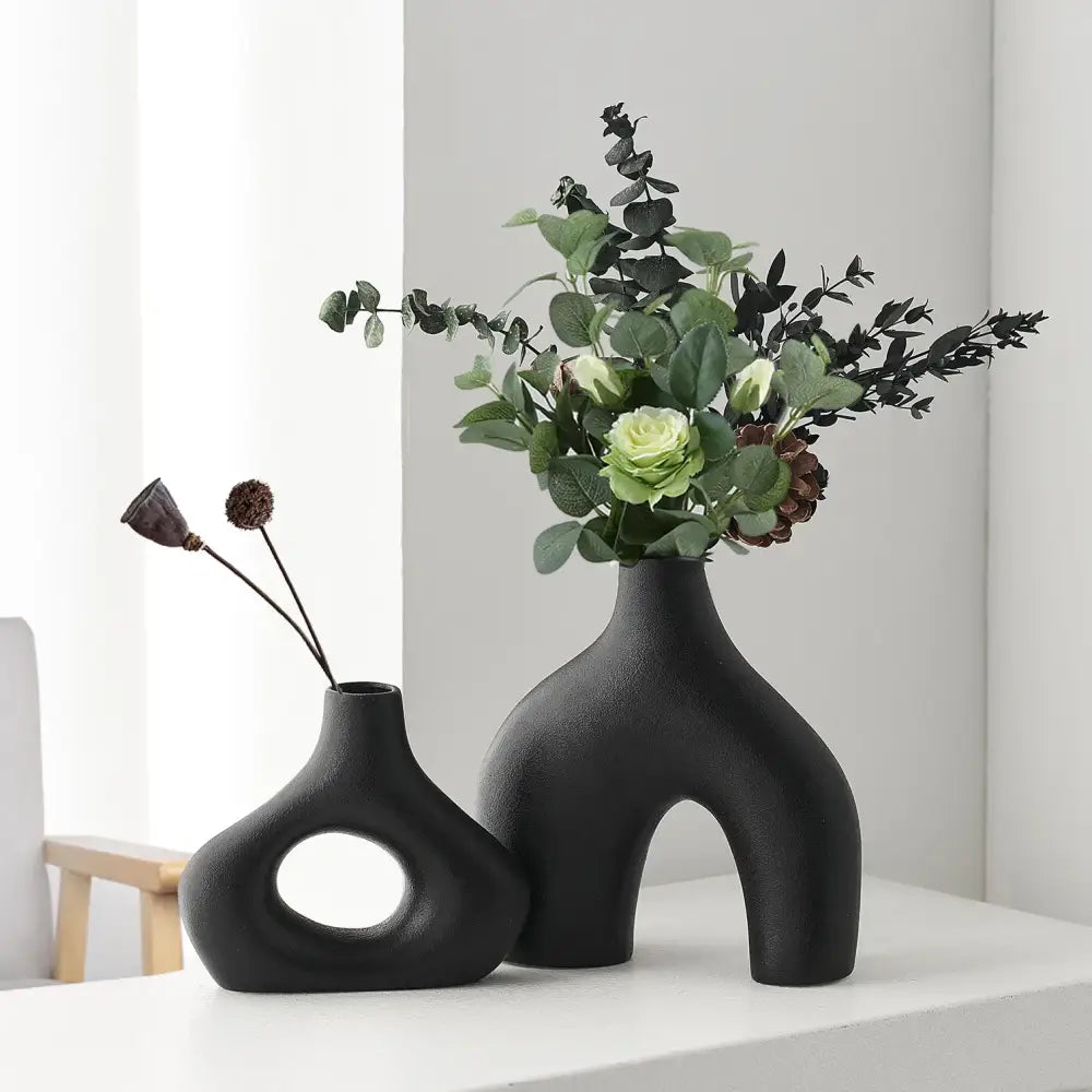 DecorBites™ nordic ceramic vases home decor in black with organic sculptural shapes and a matte finish