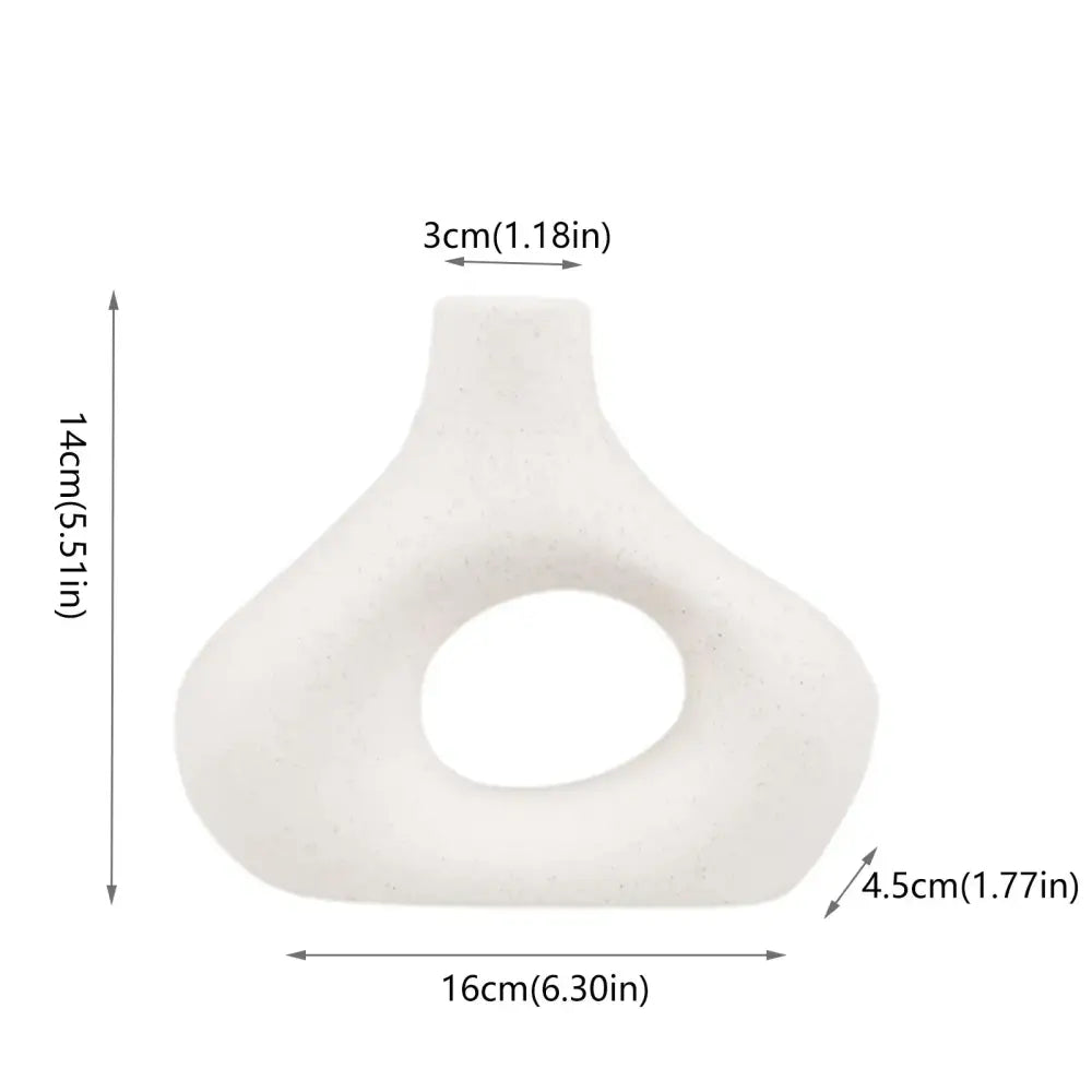 White ceramic nordic ceramic flower vase with matte finish and asymmetrical oval opening for vases home decor