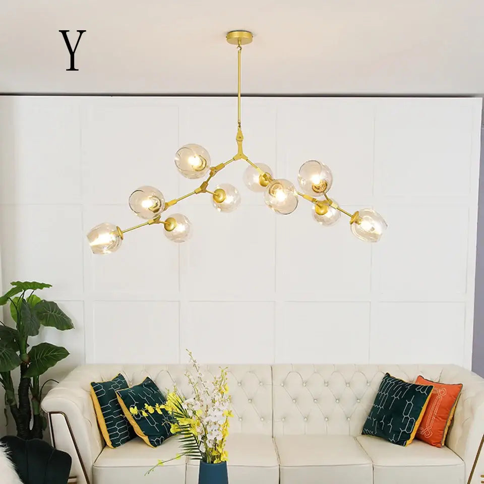 Gold-toned DecorBites™ nordic chandelier with clear glass globes hanging light fixture for living room and dining room