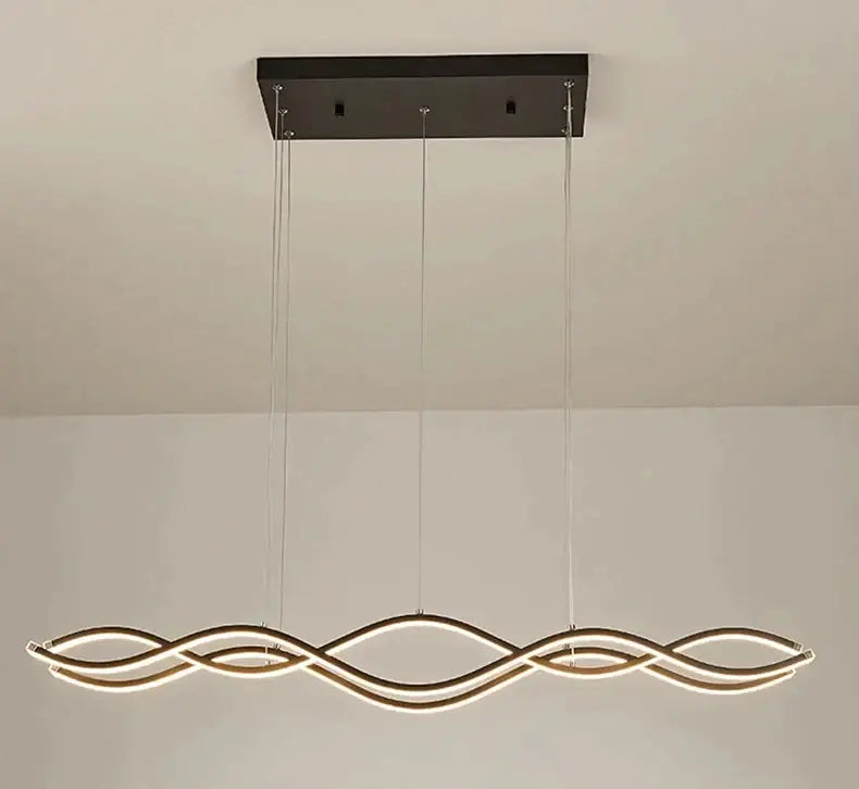 Modern black rectangular ceiling mount nordic chandelier with gold led wave strands for dining room lighting
