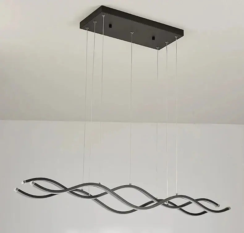 Modern black wave-shaped led chandelier with sleek metallic finish for dining room lighting by DecorBites nordic chandeliers