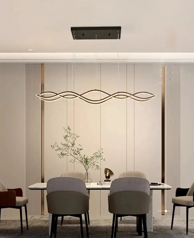 Modern wave-shaped led pendant light with sleek black and gold finish for dining room lighting nordic chandeliers