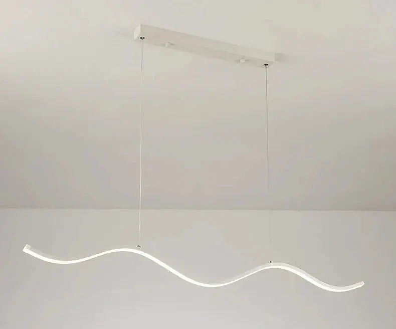 A sleek white led pendant light with curved wave design for dining room lighting in DecorBites™ nordic chandeliers