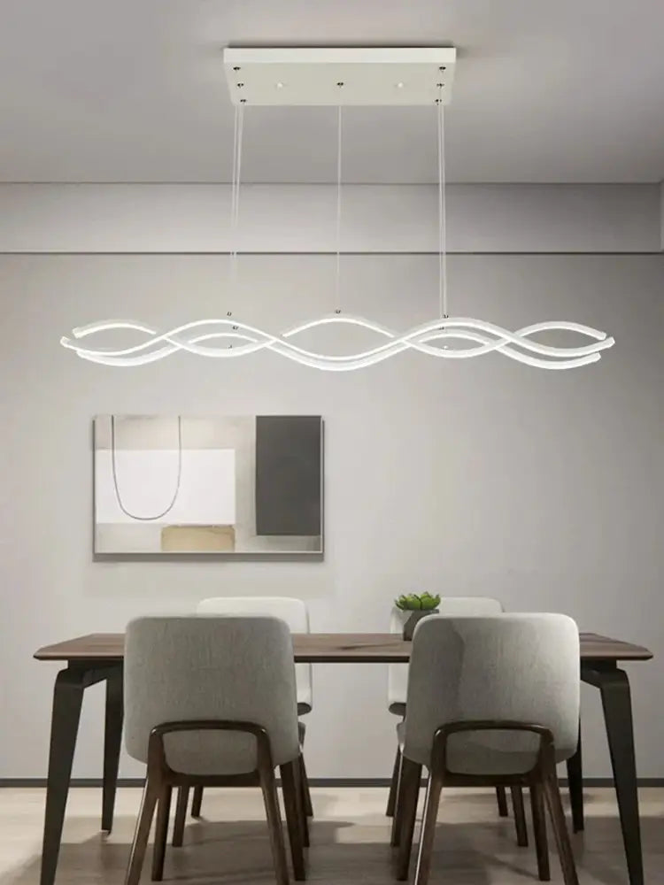 Modern white led pendant light with sleek wavy design from decorbites™ nordic chandeliers for stylish dining room lighting